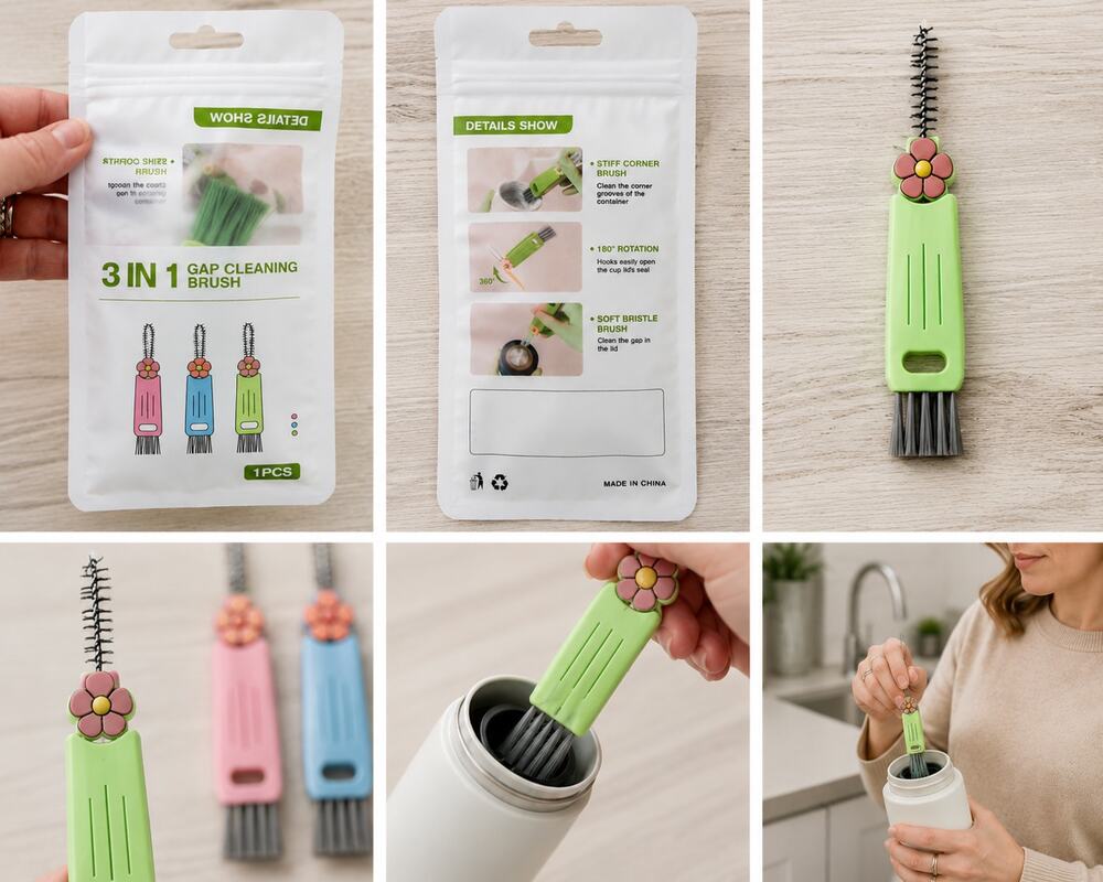 3-in-1 Gap Cleaning Brush – Green Multi-Purpose Bottle & Lid Cleaning Tool